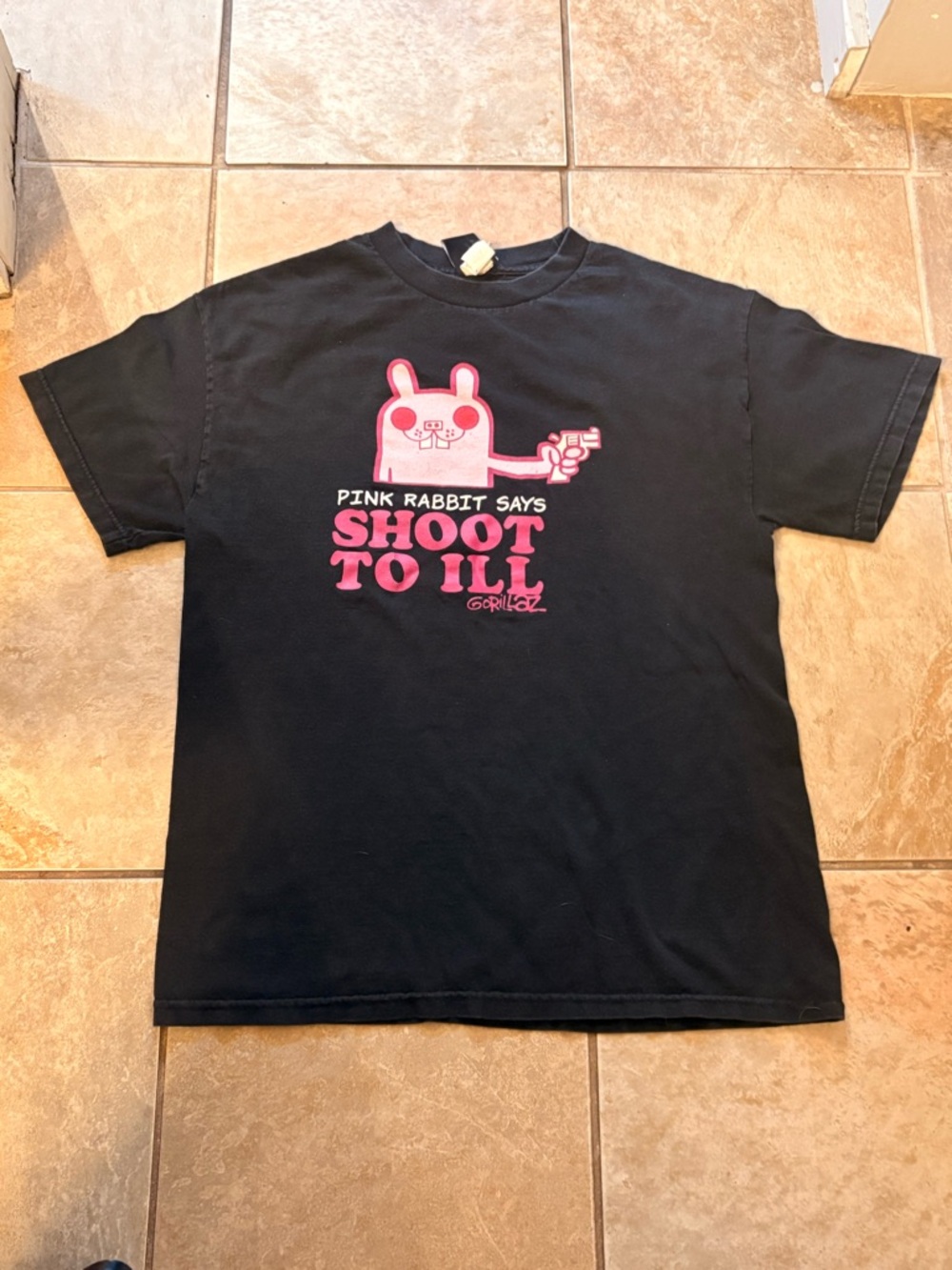 Gorillaz - Black Graphic Tee with Pink Rabbit 'Shoot to Ill'